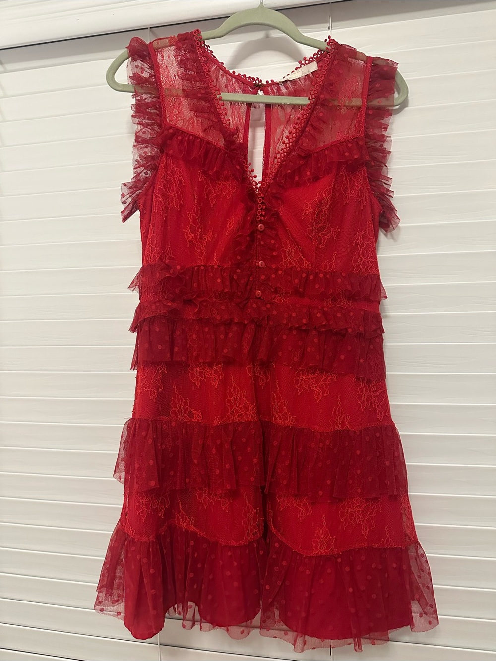 Red Tiered Lace & Ruffle Mini Dress